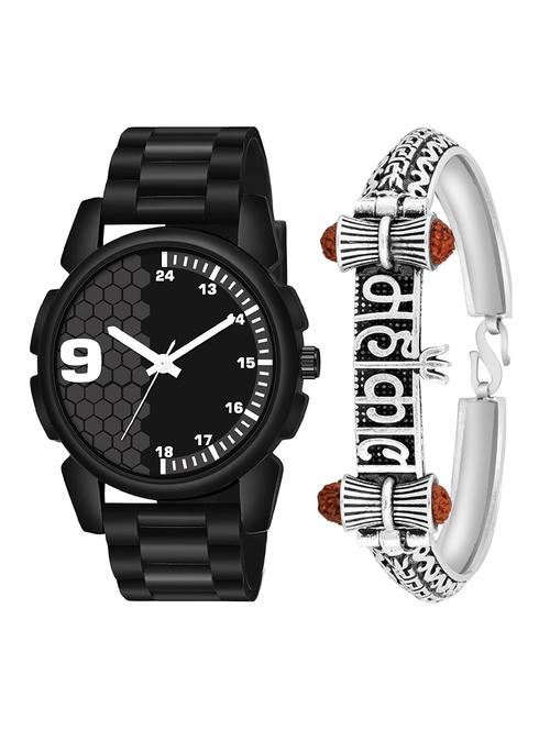 kajaru jew_41_k_1240 silver mahakal bracelet with black dial and pu black strap fancy look analog with quartz watch - 18470427 - Very Small Image - 1