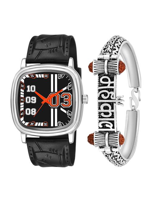 kajaru jew_41_k_1241 silver mahakal bracelet with black dial and pu black strap fancy look analog with quartz watch - 18470428 - Very Small Image - 1