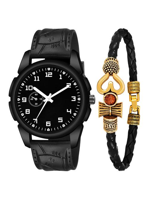 kajaru jew_42_k_1216 black leather mahadev bracelet with black dial and pu black strap fancy look analog with quartz watch - 18470439 - Very Small Image - 1