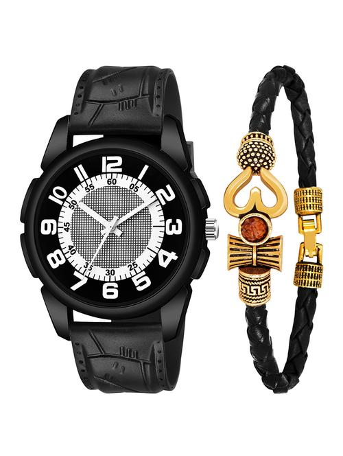 kajaru jew_42_k_1217 black leather mahadev bracelet with black dial and pu black strap fancy look analog with quartz watch - 18470440 - Very Small Image - 1