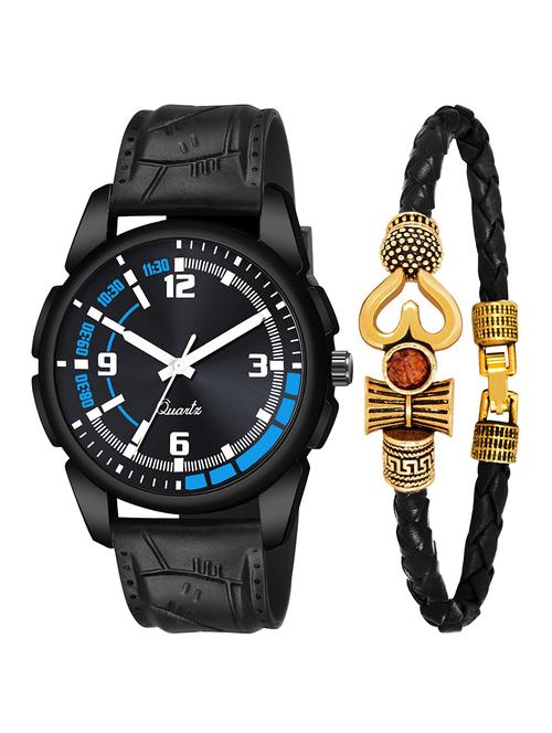 kajaru jew_42_k_1222 black leather mahadev bracelet with black dial and pu black strap fancy look analog with quartz watch - 18470445 - Very Small Image - 1