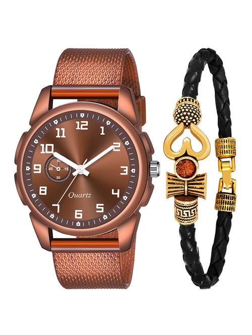 kajaru jew_42_k_1236 black leather mahadev bracelet with brown dial and pu brown strap fancy look analog with quartz watch - 18470457 - Very Small Image - 1