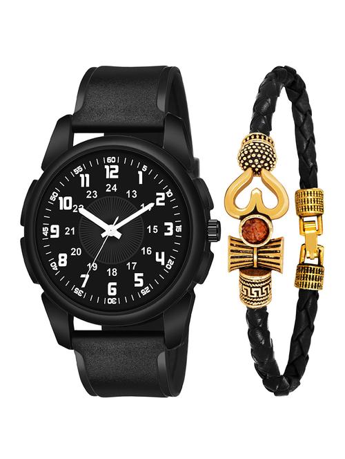 kajaru jew_42_k_1237 black leather mahadev bracelet with black dial and pu black strap fancy look analog with quartz watch - 18470458 - Very Small Image - 1
