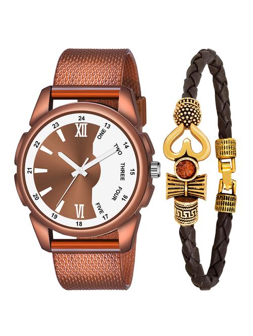 kajaru jew_43_k_1225 brown leather mahadev bracelet with brown dial and pu brown strap fancy look analog with quartz watch - 18470477 - Very Small Image - 1