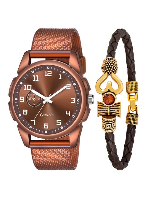 kajaru jew_43_k_1236 brown leather mahadev bracelet with brown dial and pu brown strap fancy look analog with quartz watch - 18470486 - Very Small Image - 1