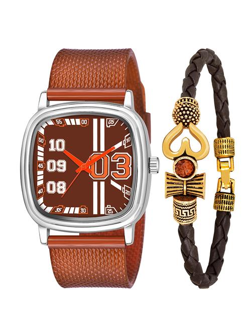 kajaru jew_43_k_1243 brown leather mahadev bracelet with brown dial and pu brown strap fancy look analog with quartz watch - 18470493 - Very Small Image - 1