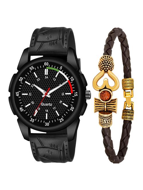 kajaru jew_43_k_1244 brown leather mahadev bracelet with black dial and pu black strap fancy look analog with quartz watch - 18470494 - Very Small Image - 1