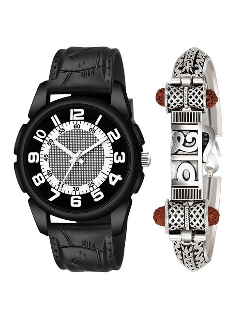 kajaru jew_44_k_1217 silver shiv bracelet with black dial and pu black strap fancy look analog with quartz watch - 18470498 - Very Small Image - 1
