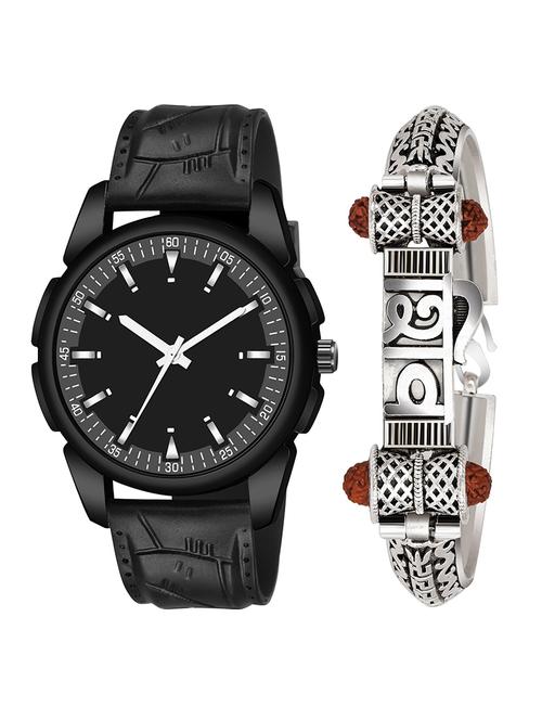 kajaru jew_44_k_1218 silver shiv bracelet with black dial and pu black strap fancy look analog with quartz watch - 18470499 - Very Small Image - 1