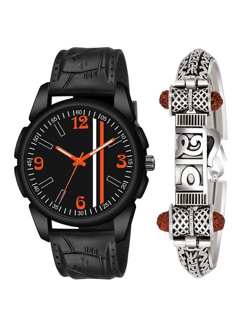 kajaru jew_44_k_1219 silver shiv bracelet with black dial and pu black strap fancy look analog with quartz watch - 18470500 - Very Small Image - 1