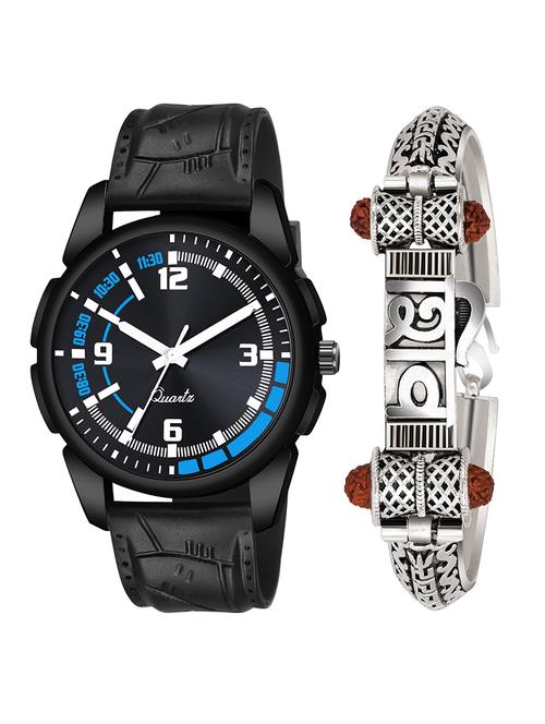 silver shiv bracelet with black dial and pu black strap fancy look analog with quartz watch - 18470503 - Very Small Image - 1