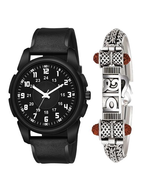 kajaru jew_44_k_1237 silver shiv bracelet with black dial and pu black strap fancy look analog with quartz watch - 18470516 - Very Small Image - 1
