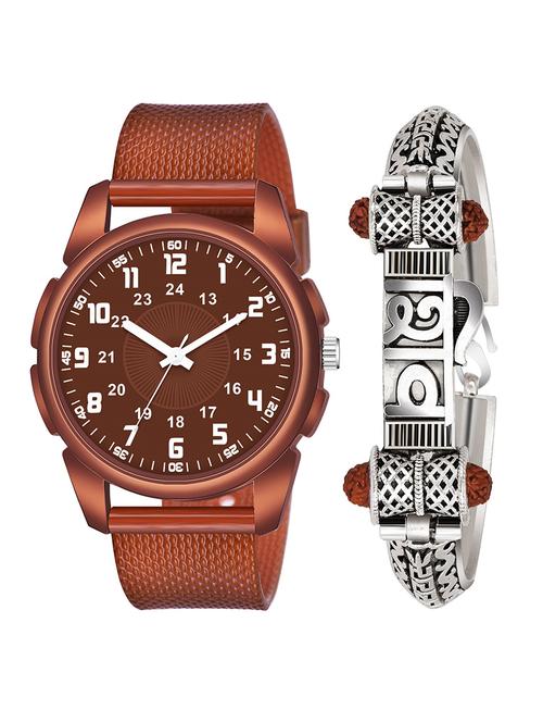 kajaru jew_44_k_1239 silver shiv bracelet with brown dial and pu brown strap fancy look analog with quartz watch - 18470518 - Very Small Image - 1
