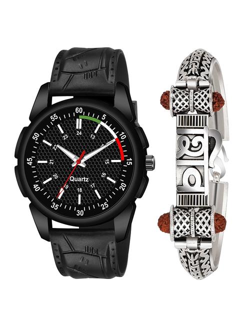 kajaru jew_44_k_1244 silver shiv bracelet with black dial and pu black strap fancy look analog with quartz watch - 18470523 - Very Small Image - 1