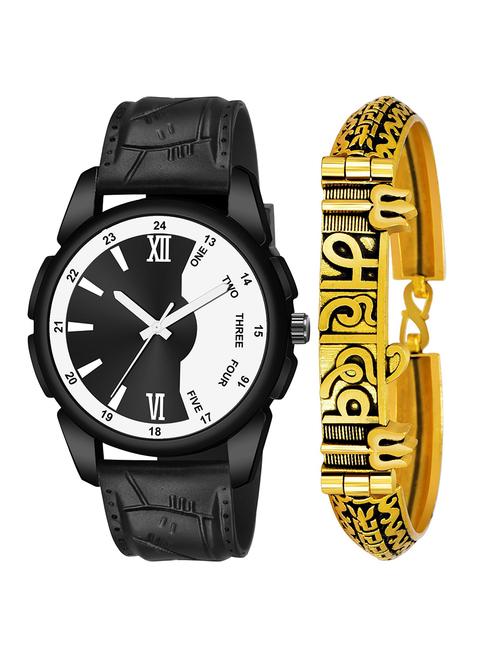 gold mahadev bracelet with black dial and pu black strap fancy look analog with quartz watch - 18470538 - Very Small Image - 1
