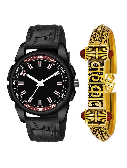 gold mahakal bracelet with black dial and pu black strap fancy look analog with quartz watch - 18470570 - Very Small Image - 1