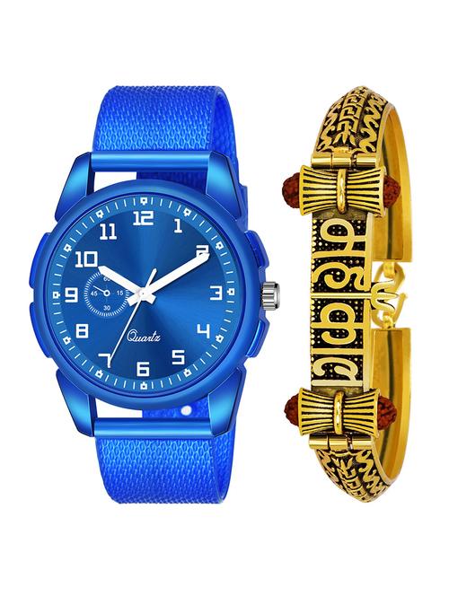 kajaru jew_46_k_1235 gold mahakal bracelet with blue dial and pu blue strap fancy look analog with quartz watch - 18470582 - Very Small Image - 1