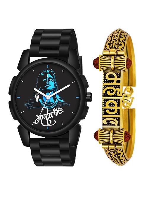 kajaru jew_46_k_1247 gold mahakal bracelet with black mahadev dial and pu black strap fancy look analog with quartz watch - 18470594 - Very Small Image - 1