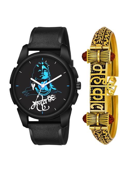 kajaru jew_46_k_1249 gold mahakal bracelet with black mahadev dial and pu black strap fancy look analog with quartz watch - 18470596 - Very Small Image - 1