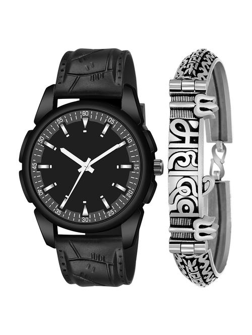 kajaru jew_47_k_1218 silver mahadev bracelet with black dial and pu black strap fancy look analog with quartz watch - 18470601 - Very Small Image - 1