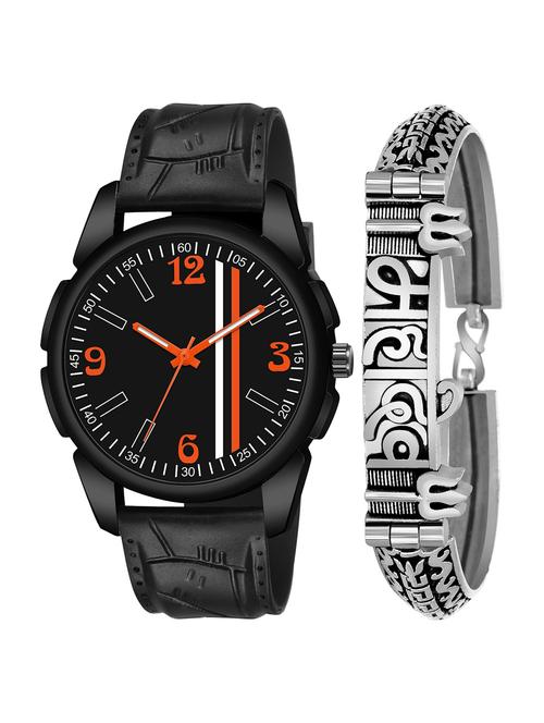 kajaru jew_47_k_1219 silver mahadev bracelet with black dial and pu black strap fancy look analog with quartz watch - 18470602 - Very Small Image - 1