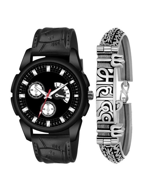 kajaru jew_47_k_1220 silver mahadev bracelet with black dial and pu black strap fancy look analog with quartz watch - 18470603 - Very Small Image - 1