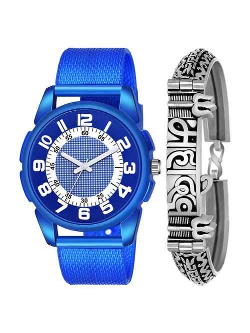kajaru jew_47_k_1228 silver mahadev bracelet with blue dial and pu blue strap fancy look analog with quartz watch - 18470610 - Very Small Image - 1