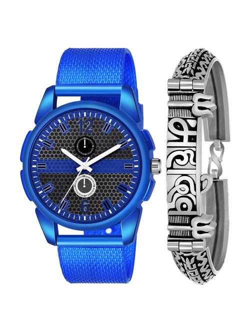 kajaru jew_47_k_1230 silver mahadev bracelet with blue dial and pu blue strap fancy look analog with quartz watch - 18470612 - Very Small Image - 1