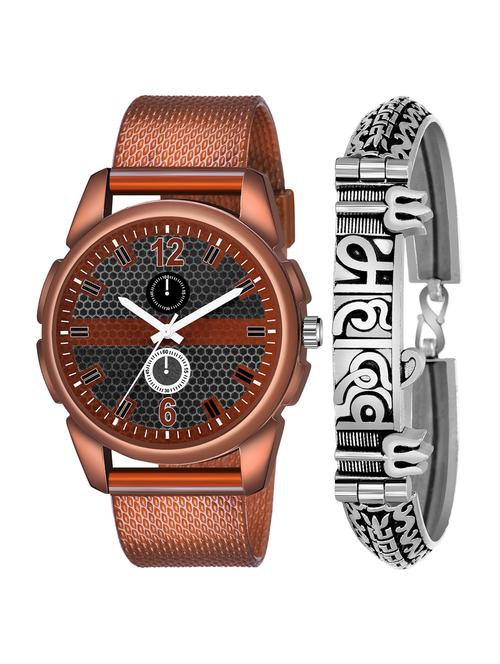 kajaru jew_47_k_1231 silver mahadev bracelet with brown dial and pu brown strap fancy look analog with quartz watch - 18470613 - Very Small Image - 1