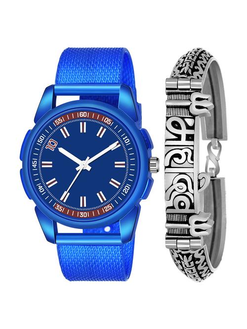 kajaru jew_47_k_1233 silver mahadev bracelet with blue dial and pu blue strap fancy look analog with quartz watch - 18470614 - Very Small Image - 1
