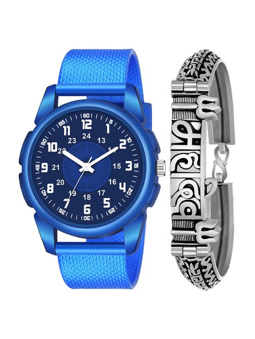 kajaru jew_47_k_1238 silver mahadev bracelet with blue dial and pu blue strap fancy look analog with quartz watch - 18470619 - Very Small Image - 1
