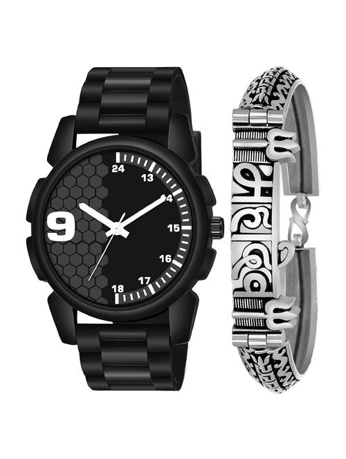 kajaru jew_47_k_1240 silver mahadev bracelet with black dial and pu black strap fancy look analog with quartz watch - 18470621 - Very Small Image - 1