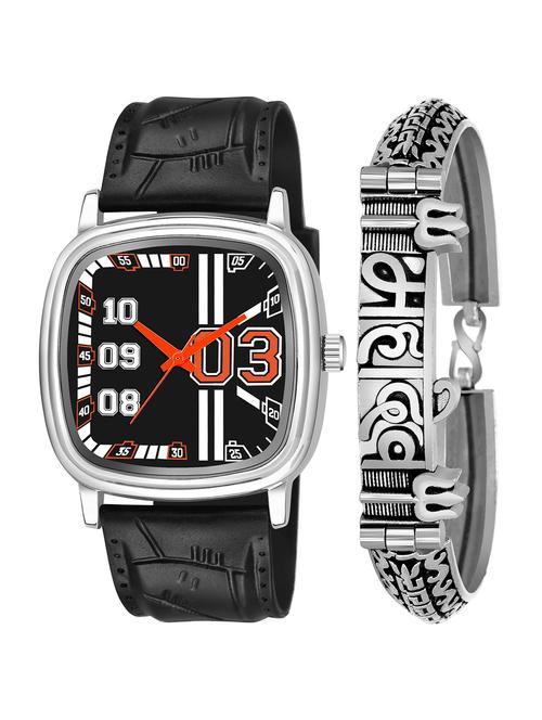 kajaru jew_47_k_1241 silver mahadev bracelet with black dial and pu black strap fancy look analog with quartz watch - 18470622 - Very Small Image - 1