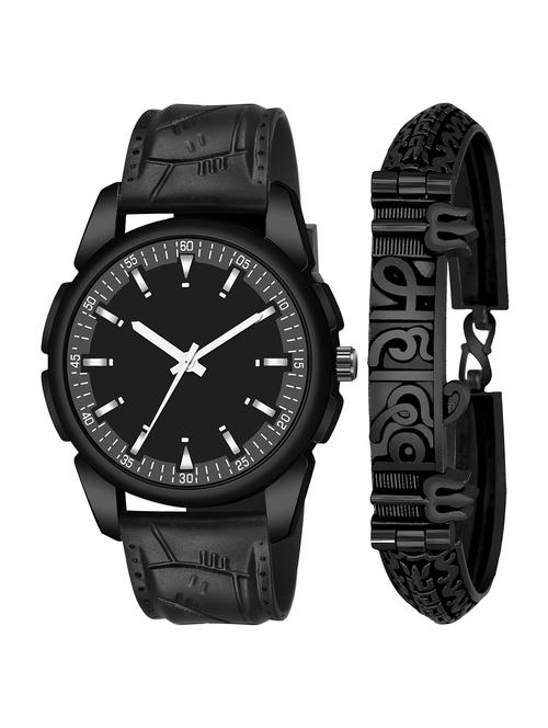 kajaru jew_67_k_1218 black mahadev bracelet with black dial and pu black strap fancy look analog with quartz watch - 18470635 - Very Small Image - 1
