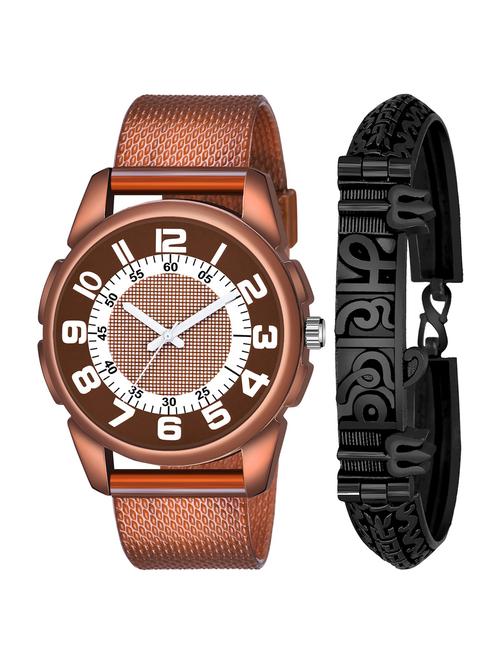 kajaru jew_67_k_1229 black mahadev bracelet with brown dial and pu brown strap fancy look analog with quartz watch - 18470645 - Very Small Image - 1