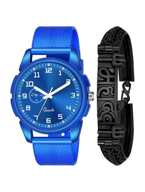 black mahadev bracelet with blue dial and pu blue strap fancy look analog with quartz watch - 18470650 - Very Small Image - 1