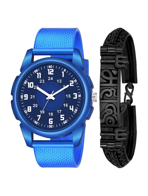 black mahadev bracelet with blue dial and pu blue strap fancy look analog with quartz watch - 18470653 - Very Small Image - 1