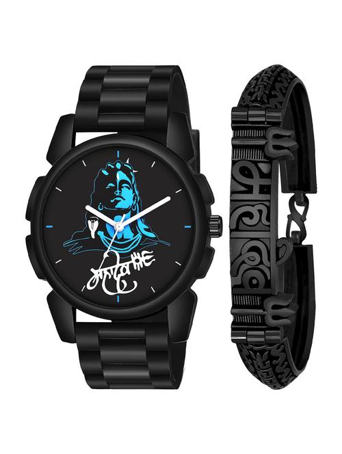 kajaru jew_67_k_1247 black mahadev bracelet with black mahadev dial and pu black strap fancy look analog with quartz watch - 18470662 - Very Small Image - 1