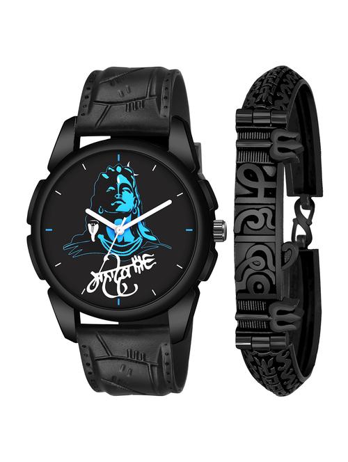 kajaru jew_67_k_1248 black mahadev bracelet with black mahadev dial and pu black strap fancy look analog with quartz watch - 18470663 - Very Small Image - 1