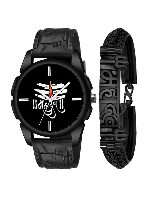 kajaru jew_67_k_1251 black mahadev bracelet with black mahadev dial and pu black strap fancy look analog with quartz watch - 18470666 - Very Small Image - 1