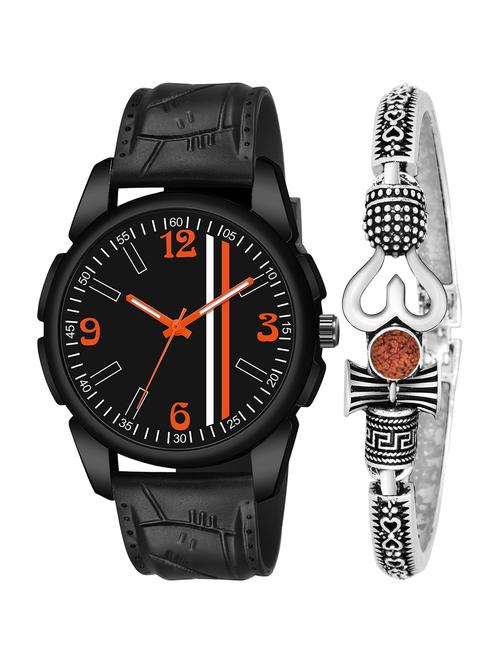 silver om mahadev bracelet with black dial and pu black strap fancy look analog with quartz watch - 18470670 - Very Small Image - 1