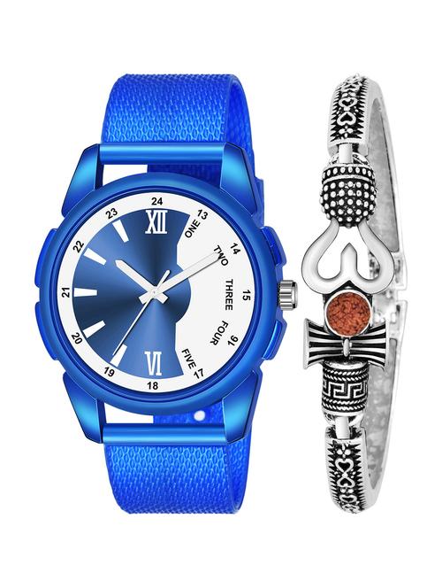 kajaru jew_49_k_1224 silver om mahadev bracelet with blue dial and pu blue strap fancy look analog with quartz watch - 18470675 - Very Small Image - 1