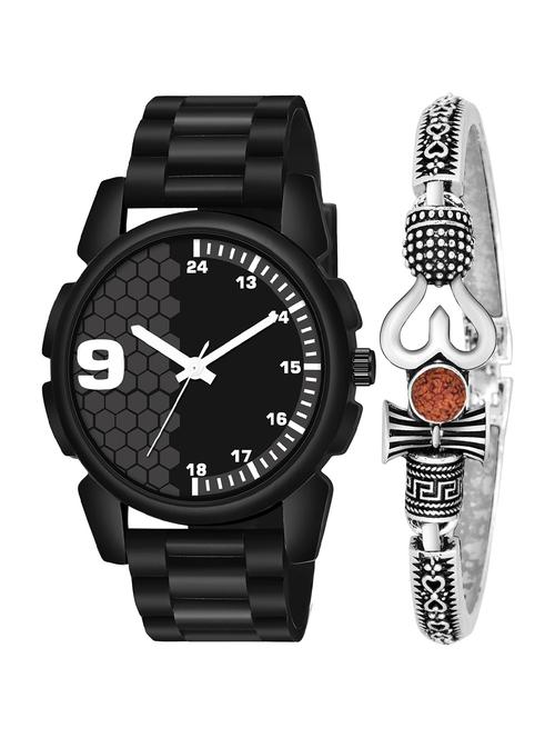 silver om mahadev bracelet with black dial and pu black strap fancy look analog with quartz watch - 18470689 - Very Small Image - 1