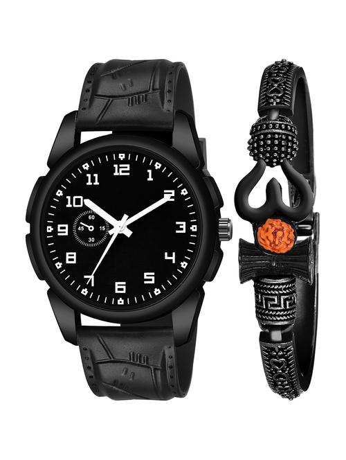 kajaru jew_52_k_1216 black om mahadev bracelet with black dial and pu black strap fancy look analog with quartz watch - 18470701 - Very Small Image - 1