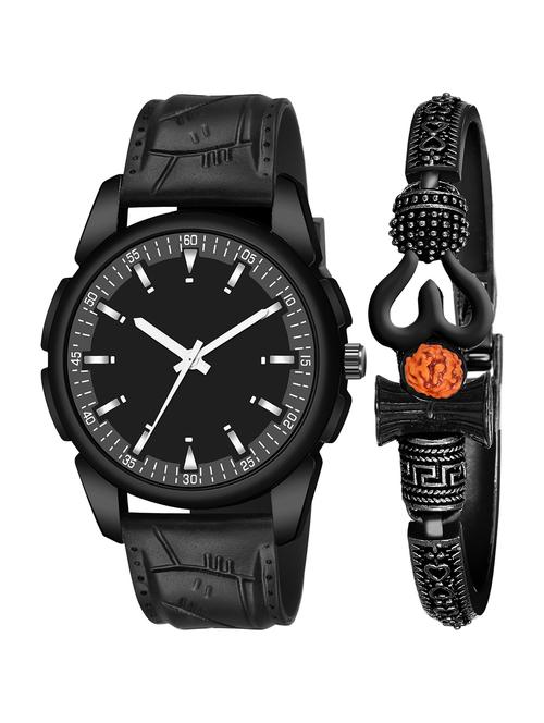 kajaru jew_52_k_1218 black om mahadev bracelet with black dial and pu black strap fancy look analog with quartz watch - 18470703 - Very Small Image - 1