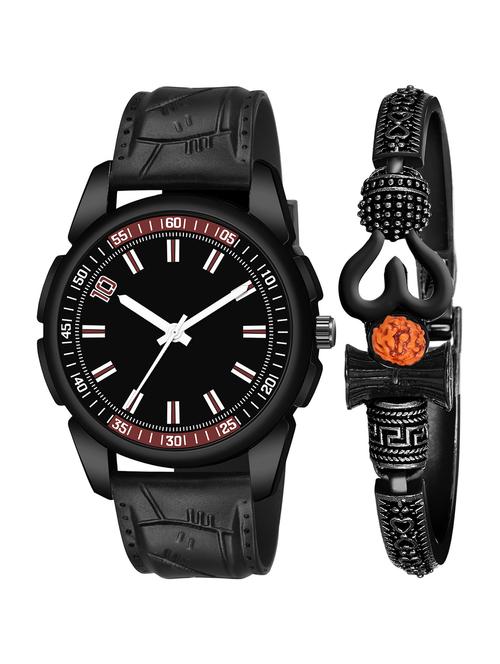 kajaru jew_52_k_1221 black om mahadev bracelet with black dial and pu black strap fancy look analog with quartz watch - 18470706 - Very Small Image - 1