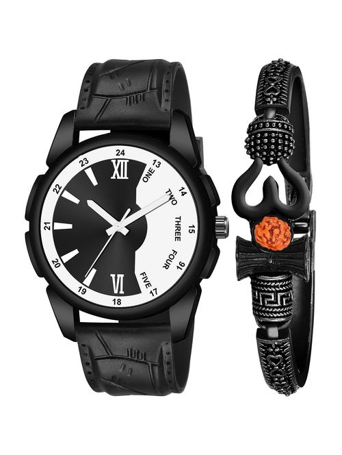 kajaru jew_52_k_1223 black om mahadev bracelet with black dial and pu black strap fancy look analog with quartz watch - 18470708 - Very Small Image - 1