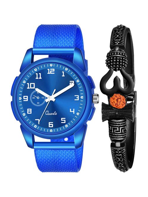 kajaru jew_52_k_1235 black om mahadev bracelet with blue dial and pu blue strap fancy look analog with quartz watch - 18470718 - Very Small Image - 1