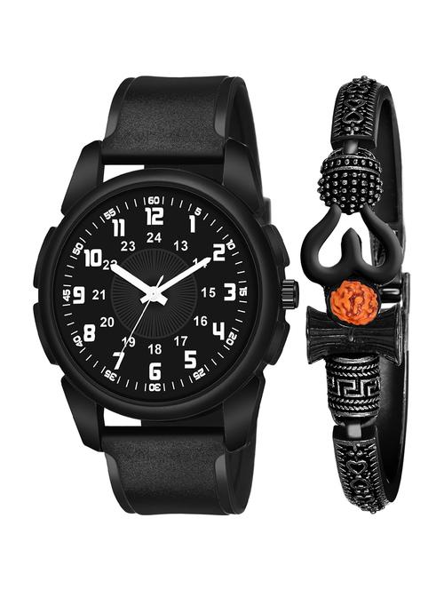 kajaru jew_52_k_1237 black om mahadev bracelet with black dial and pu black strap fancy look analog with quartz watch - 18470720 - Very Small Image - 1