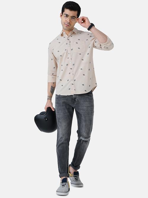 mens leaf print casual shirt - 18470947 - Very Small Image - 1